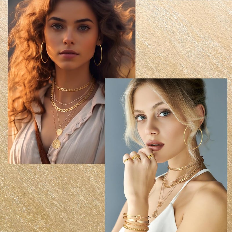Ecally Store Bohemian Western Jewelry Turquoise Set Women Country Pendant Long Choker Layered Bracelets Earrings Ring for Women - Image 5